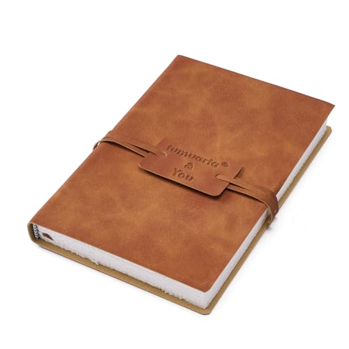 tumuarta Deckle Edge Watercolor Paper Sketchbook, 100% Cotton Vintage Leather Journal, 140 Lb, 300 GSM, 24 Sheets Handmade Diary for Mixed Media Techniques. (Brown, 7.5"x5") - color: Brown, size: 7.5"x5"