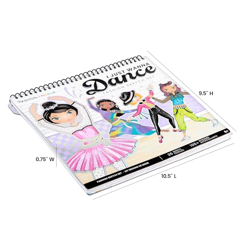 Fashion Angels I Just Wanna Dance Fashion Sketch Set | Create Dance-Themed Outfits with 35 Sketch Pages, 100+ Stickers & Stencils, Fun Craft Kit for Kids - color: I Just Wanna Dance