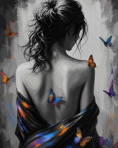 MIRCVSH People Paint by Numbers Kit for Adults,Girl's Back Paint by Number Kits for Adults Beginner,DIY Unframed Girl and Butterfly Watercolor Oil Painting Kits for Home Wall Decor 16x20 Inch. - color: MT23003