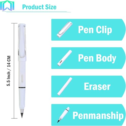 6 Sets Everlasting Pencil, Infinity Pen, NO-Sharpening Pencils for Writing Drawing Students Sustainable for Home Office School Supplies (6 Pens + 6 Erasers + 6 Replaceable Nibs) - color: Colorful
