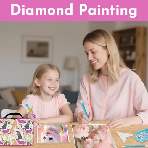 TAVOLOZZA Diamond Painting Storage Containers, 60 Slots Diamond Painting Accessories and Tools with Jars for Beads, Portable Diamond Art Organizer Case, Diamond Art Kit Storage Box, Pink - style: Cat 60