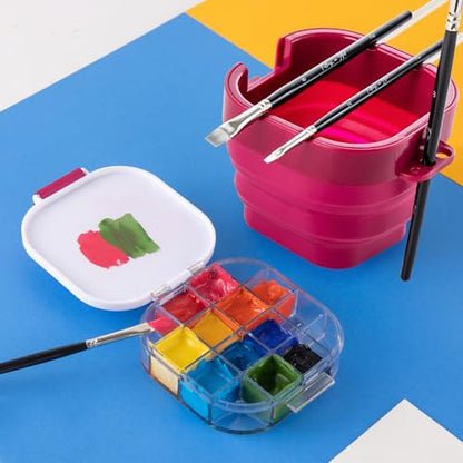 Falling in Art 16 Wells Airtight Paint Palette with Lid, Red - color: Red