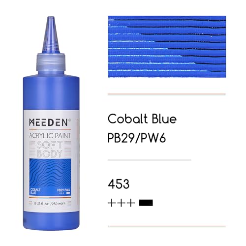 MEEDEN Cobalt Blue Acrylic Paint: Matte Finish 250ml/8.45oz Soft Body | Bulk Acrylic Colors in Ergonomic Bottle - Fluid Flow Art Paints for Artists Canvas Painting - color: Cobalt Blue