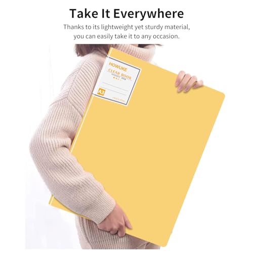 A3 Diamond Painting Storage Book, 60 Views Art Portfolio Presentations Folder with 30 Pages Protectors, 17.3x12.8in Yellow - color: Yellow