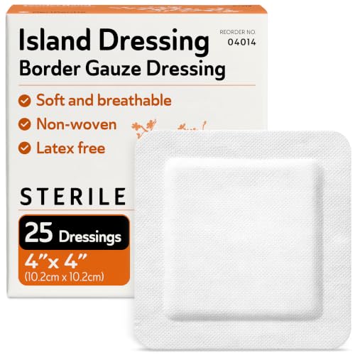 Bordered Gauze Island Dressing 4x4-25 Wound Bandages for Wound Protection - Good for Hospitals, Medical Facilities, First Aid Kits, and More - style: 4x4