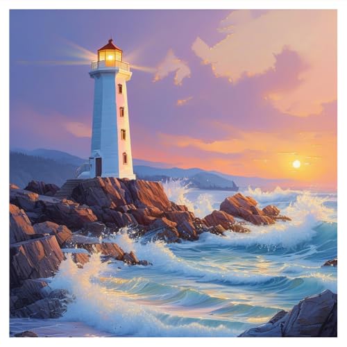 hill froeistung Lighthouse Diamond Art Painting Kits for Adults | Sea Diamond Art for Beginners, 5D DIY Full Drill Round Gem Art Craft Home Wall Decor Gift 12x12 inch - color: HF-A108