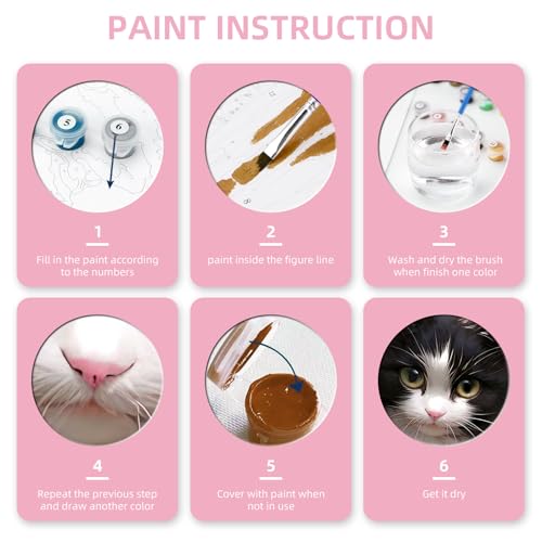 Ginkko Paint by Numbers Kit for Adults Beginner & Kids Ages 8-12 with Wooden Frame Easy Acrylic on Canvas 8x12 inch with Paints and Brushes, Cat Flower (Include Framed) - color: catflower framed, size: 8x12 Inch