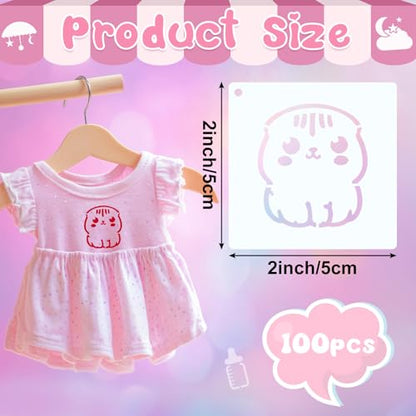 100 Pcs Small Stencils for Crafts, 2 Inch Reusable Cute Stencils for Painting on Wood DIY Craft for Drawing Templates Wall Home Decor Canvas Fabric (Baby Shower) - style: Baby Shower