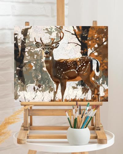 TOCARE Deer Paint by Numbers Kit for Adults,Deer in Forest Adult Paint by Number Canvas,Adults' Paint-by-Number Kits for Animals Lovers 16x20inch (Without Framed) - color: TC-OPC-145