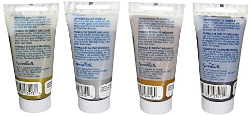 Speedball Water-Soluble Metallic Block Printing Ink Set – 4 Iridescent Colors With Satiny Finish - 1.25 FL OZ Tubes