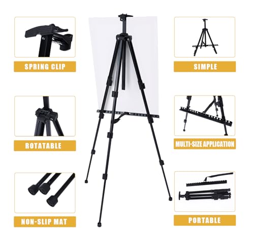 MXG Aluminum Art Easel,Professional Black Display Easel for Painting&Sign | 17-61 Inch Adjustable Height Tabletop & Floor standing Poster Stand 25lb Capacity for Canvas,Whiteboard,Home & Office - color: black