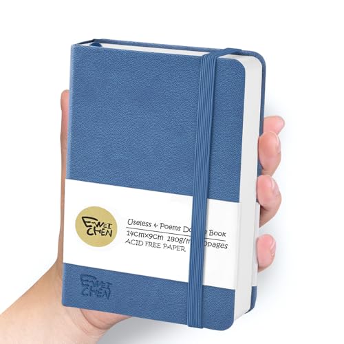Mix Media Pad,3.5"x5.5" Small Hardcover Leather Art Sketchbook,60 Sheets(112lb/180gsm) Heavyweight Acid Free Artistic Painting Drawing Sketching Paper, Handy Pocket Journal Sketchbook.Dark Blue - color: 180gsm-dark blue