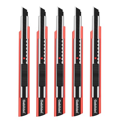 Gebildet 5pcs Right and Left Hand Self-Lock Cutter Knife/Black 9mm Snap Off Blades /60° Blace Knife/Utility Knife/Graphic Knife (Red Holder) - color: Red