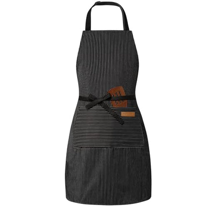 BeLuyi Adjustable Bib Apron with 2 Pockets Chef Cooking Kitchen Restaurant Aprons for Women Men - color: Black Pinstripes