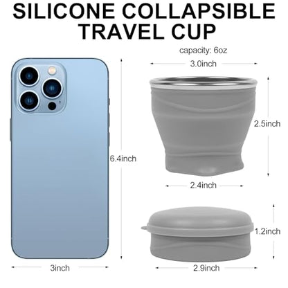 Collapsible Cup 2-Pack with Lids - 6oz Mini Silicone Folding Travel Cup with Steel Rim - BPA Free Pocket Cups for Camping, Hiking, Kids, Mouthwash & Pills (Gray & Pink) - color: Gray & Pink