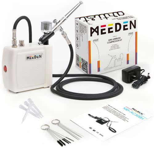 MEEDEN Airbrush Kit with Air Compressor: Dual Action Airbrush, 0.5mm, White - color: White, size: Single