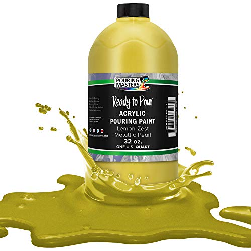 Pouring Masters Lemon Zest Metallic Pearl Ready to Pour Acrylic Pouring Paint - Premium 32-Ounce Pre-Mixed Fluid Acrylic Paint - Fluid Art Supplies for Canvas, Wood, Paper, Tile & Rocks - color: Lemon Zest Metallic Pearl, size: 32 Fl Oz (Pack of 1)