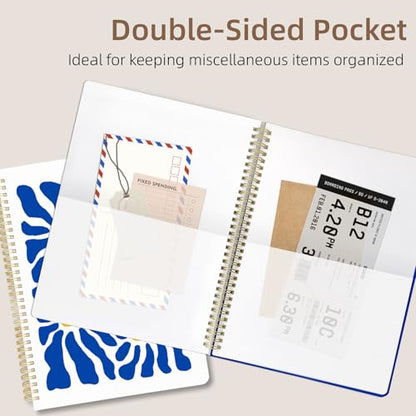 Cute Spiral Notebook journal A4 Aesthetic Pretty Design for Women Girls Kawaii with Pocket, 8.5 x 11 inch, Lined, Blue Flower - color: Blue Flower, style: Lined