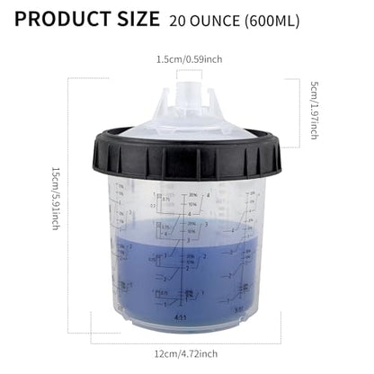 Disposable Paint Gun Cup, HVLP Paint Sprayer Gun Mixing Cups | 20 Ounce(600ML) Kit with 50 Cups and Lids System, Suitable for Automotive, Car Painting And Furniture - size: 20 ounce