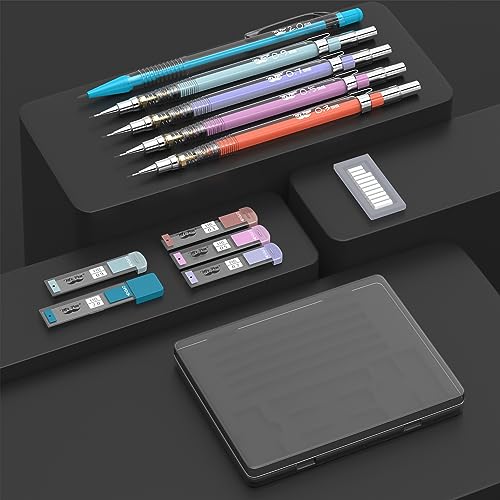 Mr. Pen- Pastel Mechanical Pencil Set, 5 Mechanical Pencils (0.3, 0.5, 0.7 | 0.9, 2.0mm), 5 HB Lead Refills & 10 Eraser Refills, Precision Drawing Pencils for Sketching, Writing & Technical Artwork - color: Clear Barrel