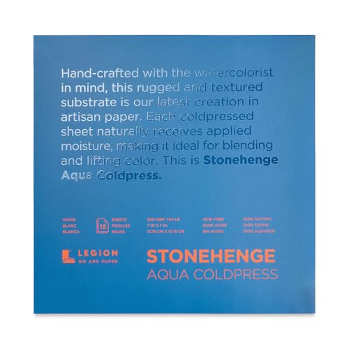 Stonehenge Aqua White Medium Weight Block, 140lb, Coldpress, 15 Sheets for Wet and Dry Media (7X7) - size: 7 x 7 inches