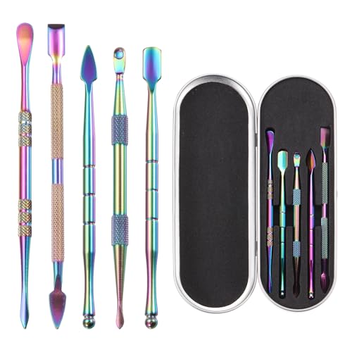 MECCANIXITY 5 Pcs Wax Carving Tools Stainless Steel Wax Carving Sculpting Tools with Portable Metal Case for Modeling Shaping, Rainbow - color: Rainbow