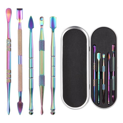 MECCANIXITY 5 Pcs Wax Carving Tools Stainless Steel Wax Carving Sculpting Tools with Portable Metal Case for Modeling Shaping, Rainbow - color: Rainbow
