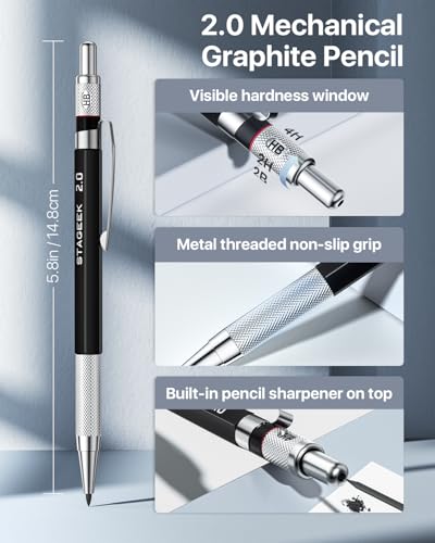 STAGEEK 37PCS Mechanical Pencil Set with Case, 0.3, 0.5, 0.7, 0.9 ＆2PCS 2mm - style: 0.3, 0.5, 0.7, 0.9, 2MM