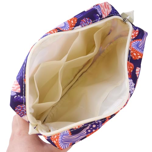 Multiple Pockets Portfolio Organizer with Zippered,Storage Pencil Pouch Bag - color: Purple Mushroom