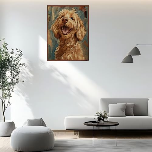 CYLVYLL Stamped Cross Stitch Kits, Goldendoodle Dog Embroidery Starter Kit for Adult Beginners, Cute Dog Cross Stitch Kits for Adults 12x16 inch
