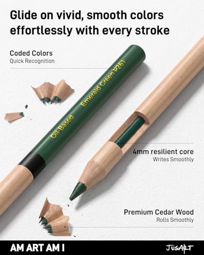 JusArt 72 Oil-Based Colored Pencils – Soft Core, Durable, Vibrant