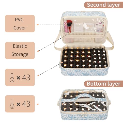 Nail Polish Organizer Bag Holds 86+ Bottles (15ml/0.5 fl.oz) &UV Nail Lamp - color: 01-Blue Flower, size: 86 Bottles