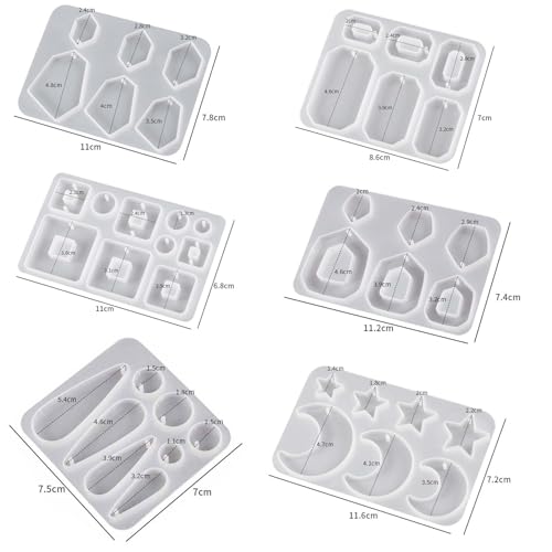 Attuslla 12 PCS Resin Earring Molds Silicone Jewelry Earring Molds Epoxy Resin Molds DIY Craft with Ear Hooks, Jump Rings for DIY Women Earrings, Pendants, Rings, Jewelry Craft Supplies - color: Style F