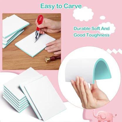 Frienda 50 Pcs 4"x6" Rubber Carving Blocks Linoleum Block Stamp Making Kit Soft Rubber for Craft Project Beginners Stamp Maker Printmaking Supplies (White and Green) - color: White and Green