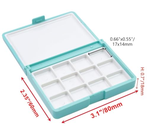 Bitray 1Pcs Watercolor Palette Box Portable 12 Wells Paint Tray Palette Box | Green, Durable Plastic丨Mini Size, 3.1x2.35"丨with Lid, Leak-Proof丨Portable, Lightweight丨Travel Watercolor Tray丨for Acrylic - color: Blue, size: 12 Wells