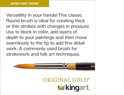 KINGART Premium Original Gold Series Handcrafted Golden Taklon Multimedia Artist Brushes, Set of 12, Black Glosss Handle, for Oil, Acrylic, Watercolor & Gouache Paints