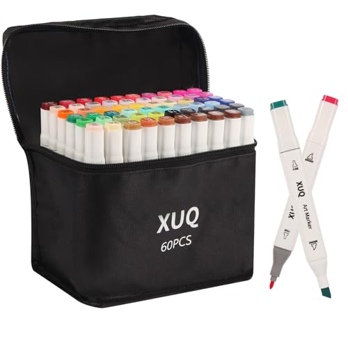 Alcohol Markers, 60 Colors Dual Brush Tip Permanent Art Markers, Coloring Marker, for Book Painting Card Making, Christmas gift for Adults Great Value Pack for Beginners - color: 60Color