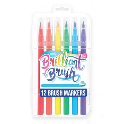Ooly Brilliant Brush Calligraphy Pens, Set of 12, Dual Tip | For Writing and Hand Lettering, Brush and Chisel Tip, Acid-Free, Perfect for Beginners and Kids, Ages 8+ - style: Brilliant Brush