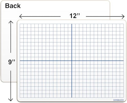 SCRIBBLEDO XY Axis Coordinate Graph White Boards 9x12, 5 Pc Erasers Include | Easy to Clean No Ghosting, Eraser Included Budget Friendly Set , Robust Hardboard, For Math Geometry Graphing and Stem - size: 9x12 Inch
