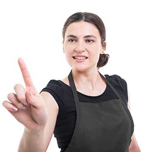 Total 6PCS Black Apron for Wowen Adult Unisex with 2 Pockets-Chef Cooking Baking Kitchen Restaurant Crafting Painting Party Aprons - color: Black