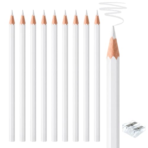 10 PCS White Colored Pencils, Pre-sharpened Professional Wooden Art Pencils Set for Artists Painting | Premium Drawing Sketching Supplies - color: White