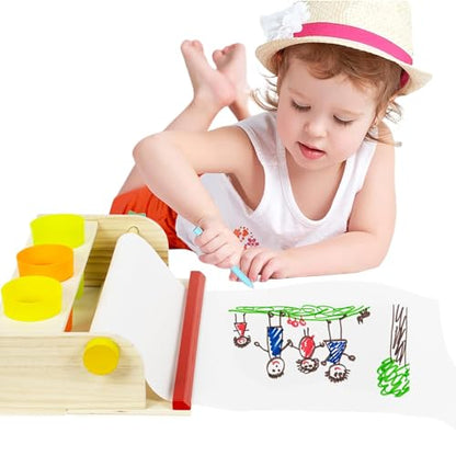 Kids Art Easel Paper Roll Dispenser, Wooden Tabletop Design, 2 Packs White Bond Paper, Portable Drawing Station