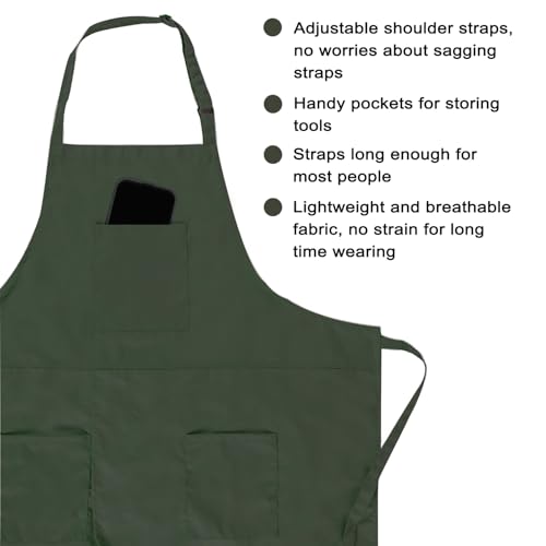 Pottery Split-Leg Make Ceramic Apron, Long Split-Leg Artist Painting Apron with 3 Pockets for Men and Women - color: Dark Green