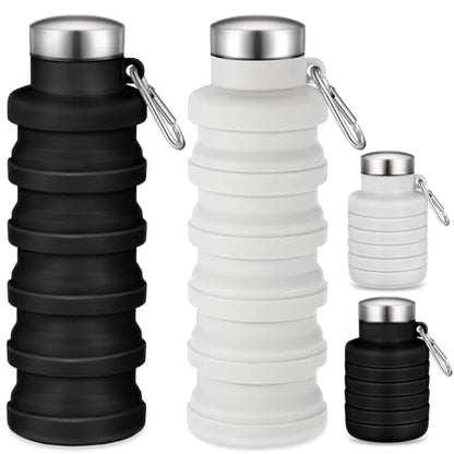 Baderke 2 Pcs Collapsible Water Bottles 17oz Silicone Travel Foldable Portable Water Bottle with Buckle Silicone Lightweight Reusable Leakproof for Camping Hiking Cycling Sport(Black, Gray White) - color: Black, Gray White