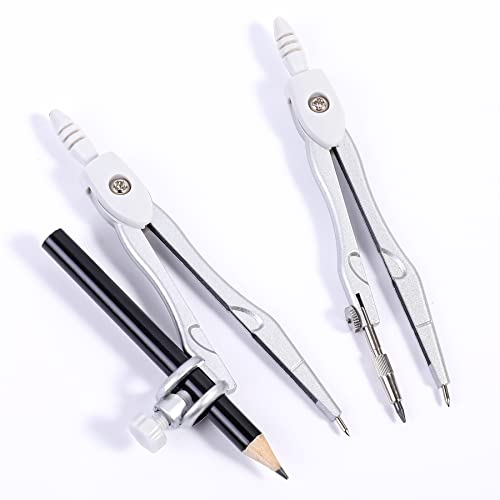 Vobou 10 pcs Math Geometry Set Student Supplies,Compass Kit Set (Grey） | Shatterproof Storage Box,Rulers,Protractor,Compass,Eraser,Pencil Sharpener,Lead Refills,Pencil,for School and Drawing - color: White
