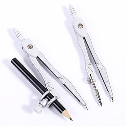 Vobou 10 pcs Math Geometry Set Student Supplies,Compass Kit Set (Grey） | Shatterproof Storage Box,Rulers,Protractor,Compass,Eraser,Pencil Sharpener,Lead Refills,Pencil,for School and Drawing - color: White