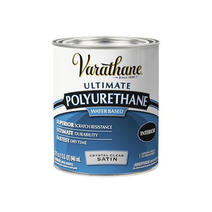Varathane Water-Based Ultimate Satin Polyurethane | Water-Based, Crystal Clear Interior Wood Protection, Fast Dry Time, Scratch Resistance, Covers Up to 125 Sq Ft, Quart - color: Satin, size: 1 Quart (Pack of 1)