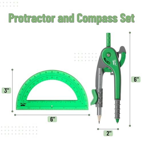 Mr. Pen- Geometry Compass and Protractor Set, 6 Inch Compass - color: Lush Garden Green, size: 1 Set