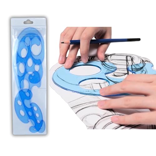 French Curve Ruler in Transparent Reusable Plastic Template Useful as Drafting Tool for Professional Drawing Instrument and Graphing at Work, School or Home Projects in Set of 3 Shapes by Yosogo