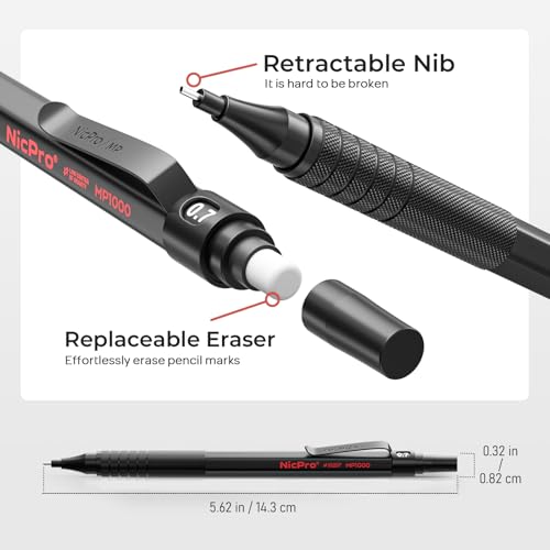 Nicpro 30PCS Black Metal Mechanical Pencil Set in Leather Case | Art Drafting Pencil 0.5-0.9 mm, 2mm Lead Pencil Holders for Sketching Drawing, 16 Tube (6B 4B 2B HB 2H 4H Colors)Lead Refills - color: Black